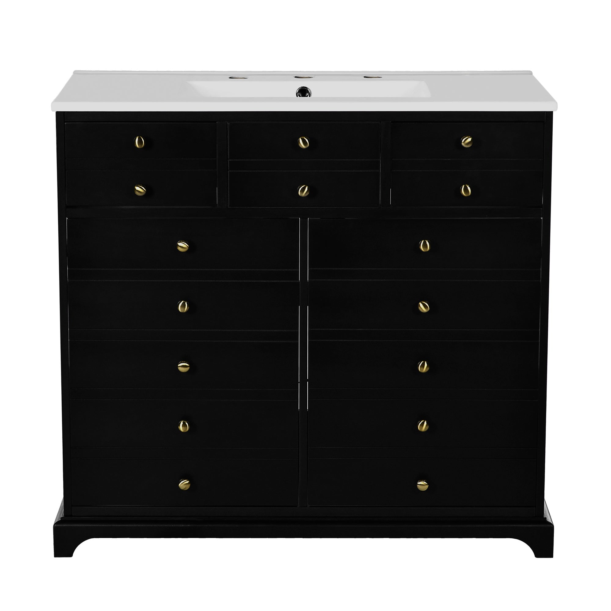 VanityFus 36-in Black Bathroom Vanity Single Sink Combo with Ceramic Top Undermount 2 Soft Close Doors 2 Drawers